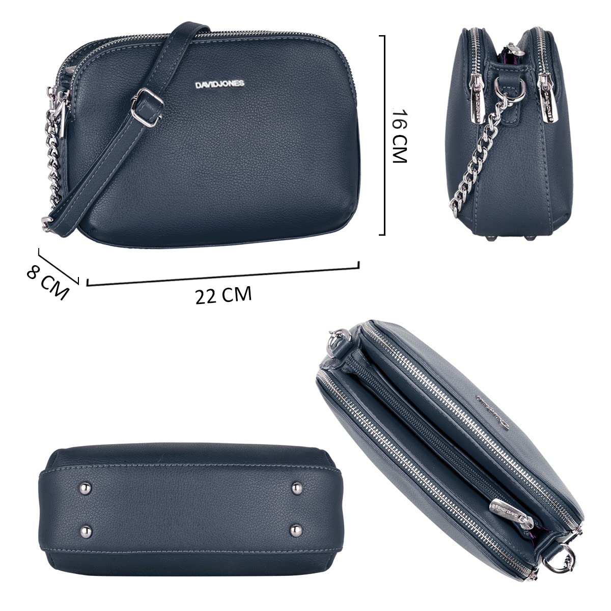 David Jones - Damska Torba na Ramię Wiele Kieszeni - Torebka Zamkiem błyskawicznym Skórzana PU - Mała Crossbody Messenger Bag - Torby Kopertówka - Modna Robocza Podróżna