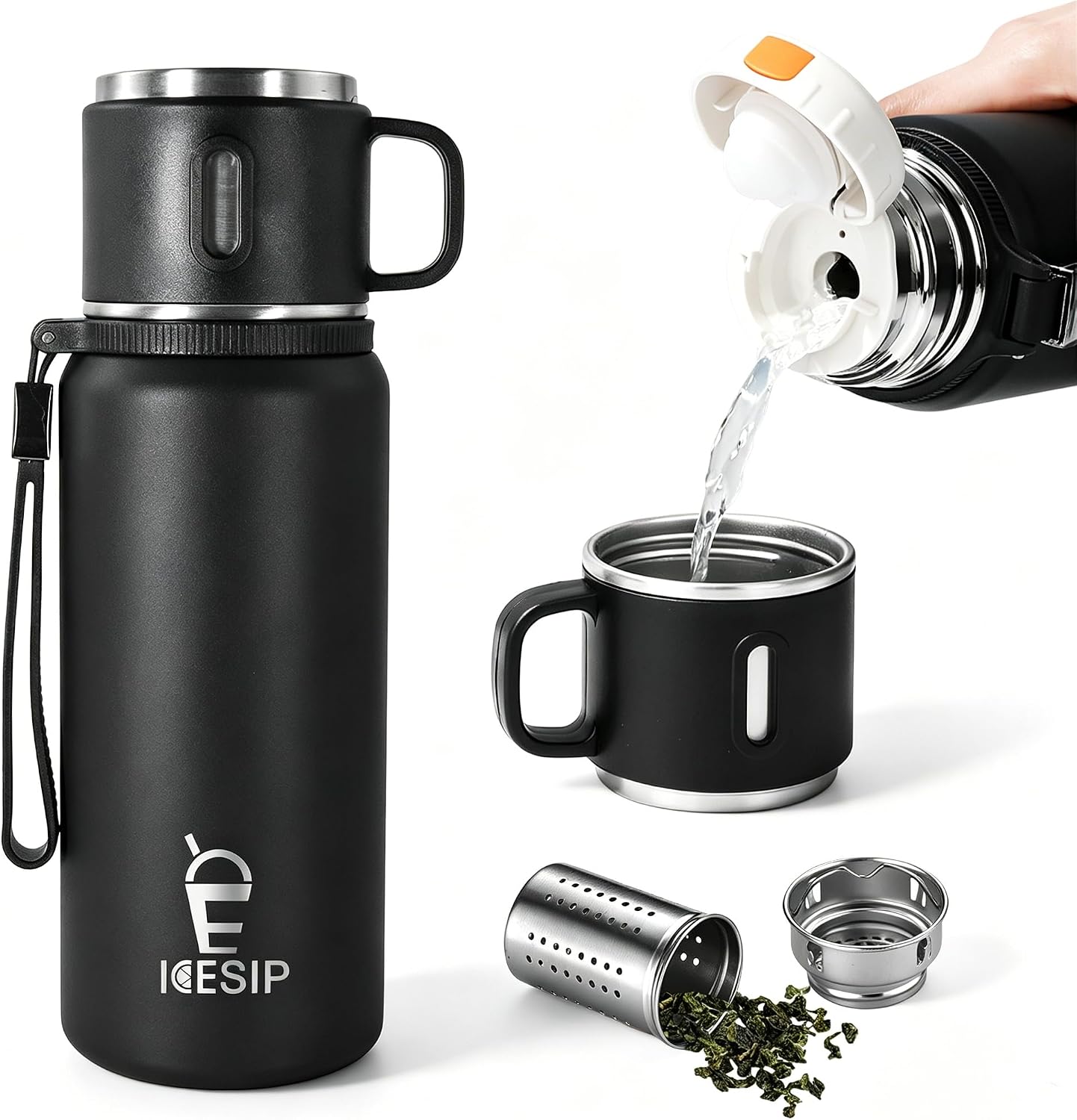 Stainless Steel Insulated Bottle, 20oz with cup Vacuum Insulated Water Bottle, Thermo for Hot Drinks/Cold Drinks,24-Hr Insulation Commute, Travel