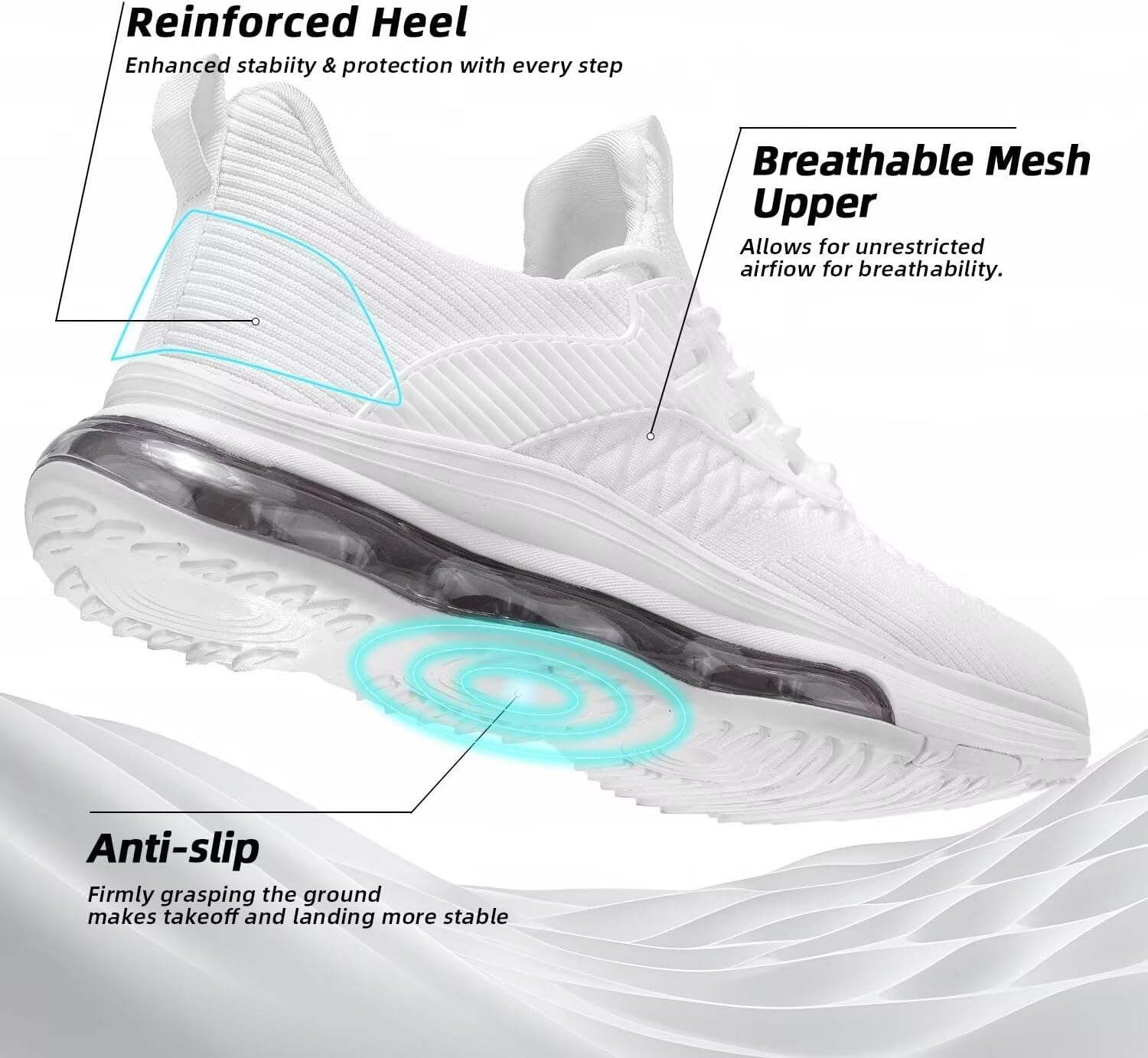 Men's Air Cushion Running Shoes Walking Jogging Fitness Gym Fashion Sneakers Lace Up Casual Comfortable Tennis Sport Athletic Trainers