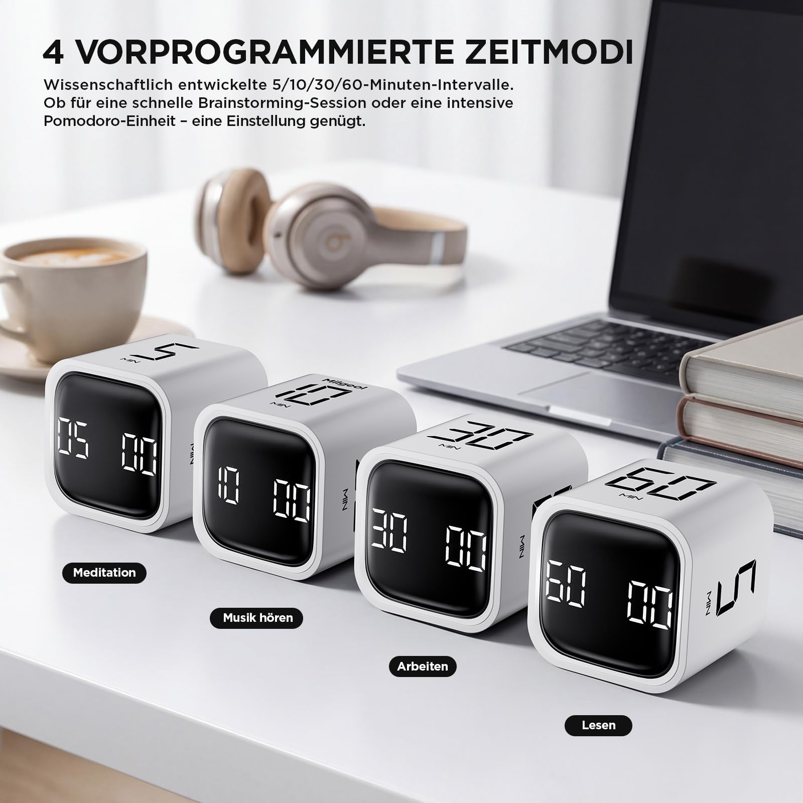 Milgeo Gravity Timer, Pomodoro Timer, Time Management Tool, Time Cube for ADHD, Work, Office, Study, Tasks, Kids, Cooking, Sports (White) 1