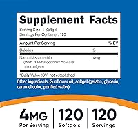 Vista 2 de Nutricost Astaxantina 4 mg, sin gluten y sin OMG, 120 cápsulas blandas (suministro para 4 meses)