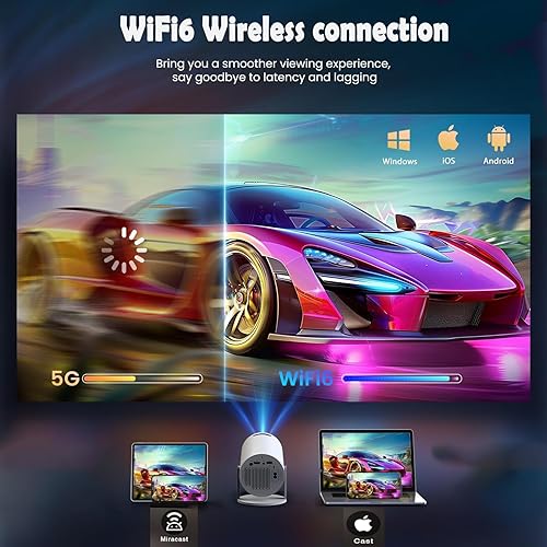 Miniatura 3 de Proyector HY300 con WIFI6 y Bluetooth, soporte 4K 1080P con Android TV 11.0, mini proyector portátil de película giratorio de 180, compatible con