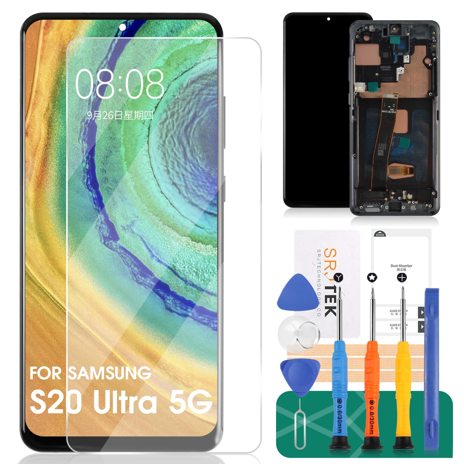 OLED for Samsung S20 Ultra 5g Screen Replacement for Samsung Galaxy S20 Ultra 5g SM-G988U LCD Digitizer Repair for SM-G988U Screen Replacement Touch Display Assembly Frame (with Fingerprint) (Black)