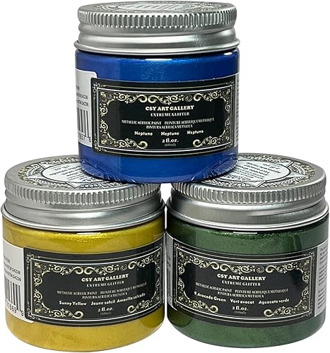 CSY art gallery Pintura acrílica metálica, pigmento con purpurina de alto brillo de planeta azul, arte para artistas y pintores, lienzo de calabaza