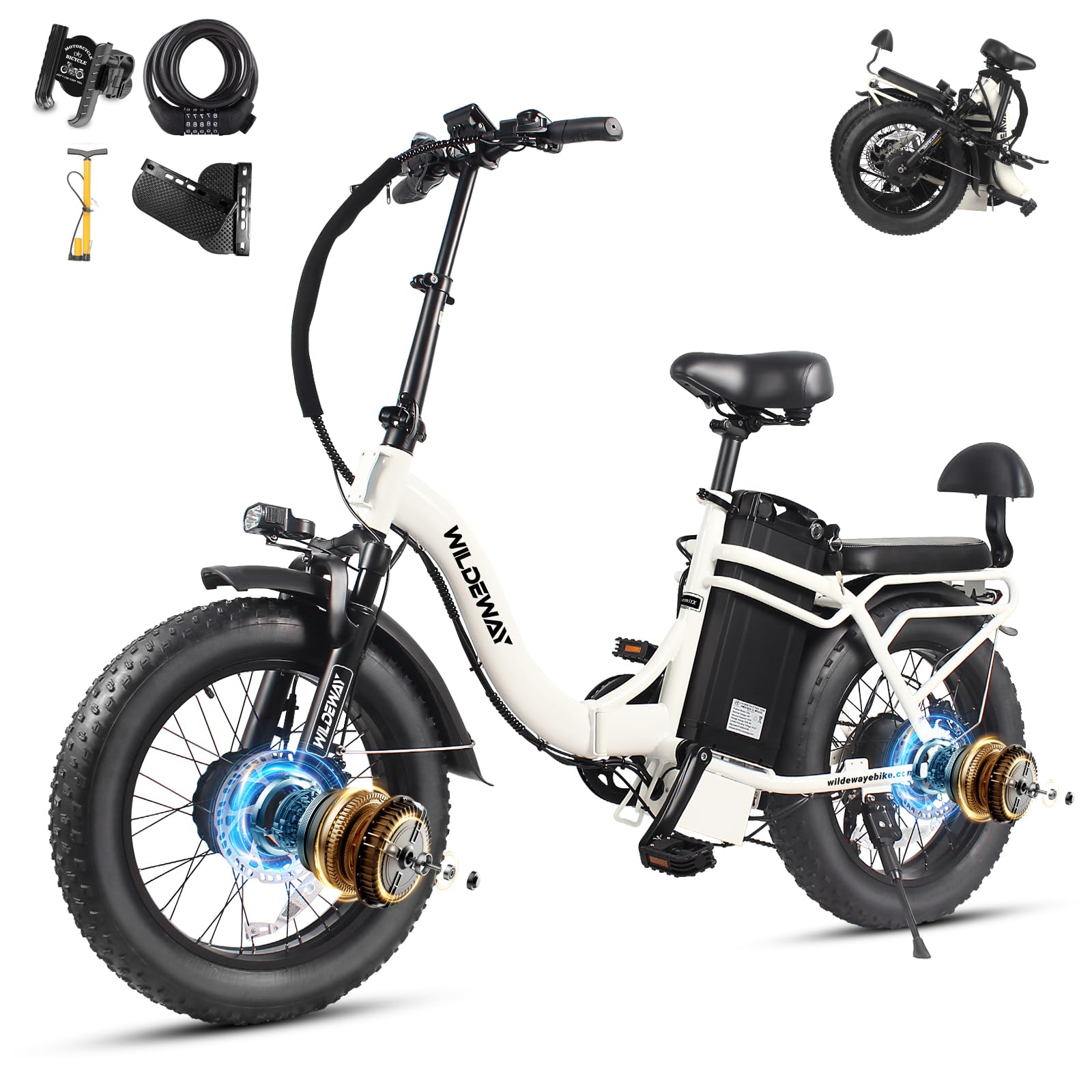 Wildeway 2000W Dual Motor Electric Bike SummitX 32Ah Battery E-Bike 90 Miles Long Range 28MPH Foldable 20x4.0 Fat Tire Ebike for Adult Hydraulic Brake
