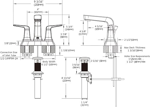 Miniatura 6 de Modern 4 inch Centerset Bathroom Sink Faucet Brushed Nickel, Two-Handle Center Set Lavatory Vanity Sink Faucet 3 Holes with Metal Lift Pop Up Drain