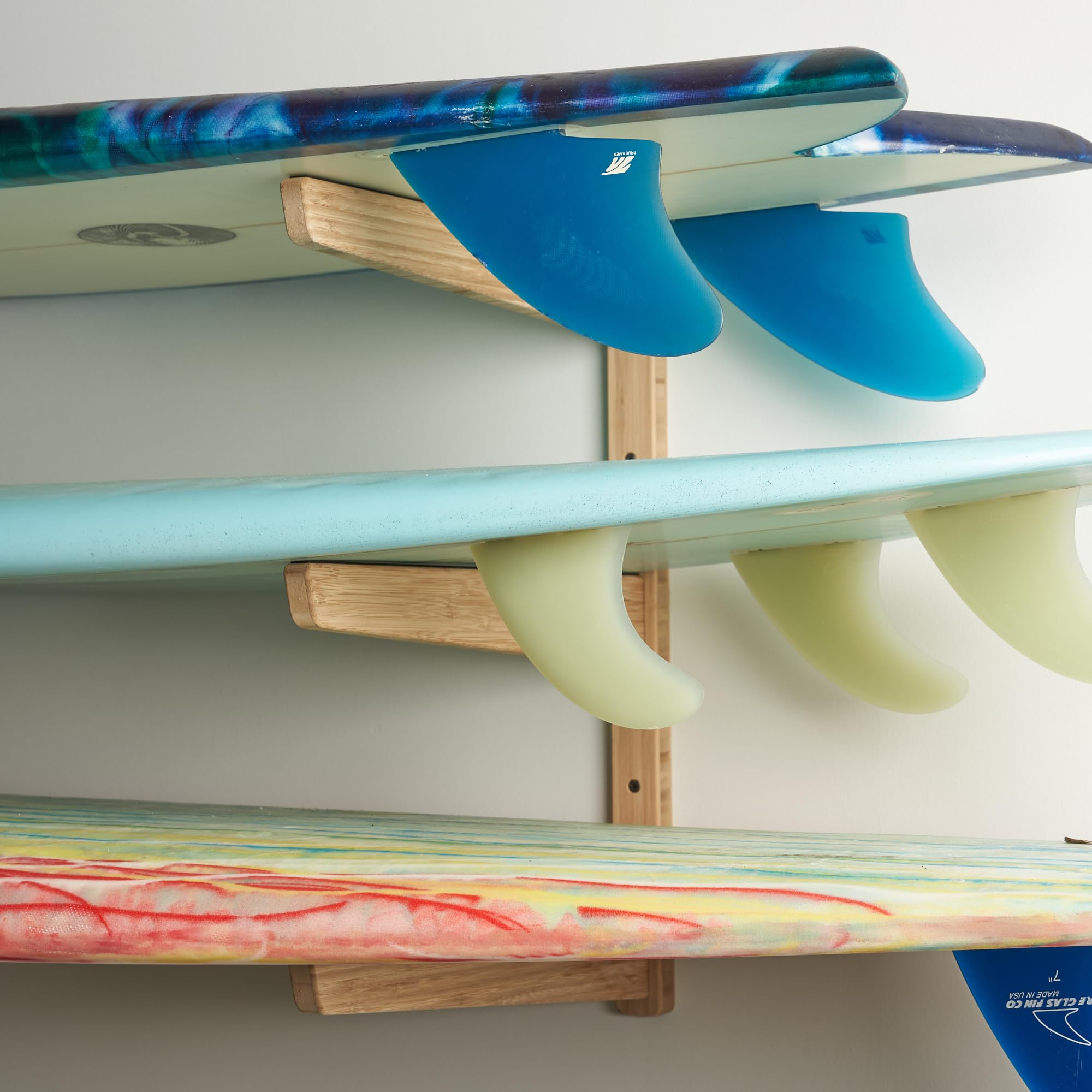 Vagabond Racks Bamboo 3 Board Surfboard Wall Rack, Surfboard Wall Mount, Works for Longboards & Shortboards, Surf board Rack, Surfboard Storage, Also Works for Wakeboards and Snowboards (Amber)