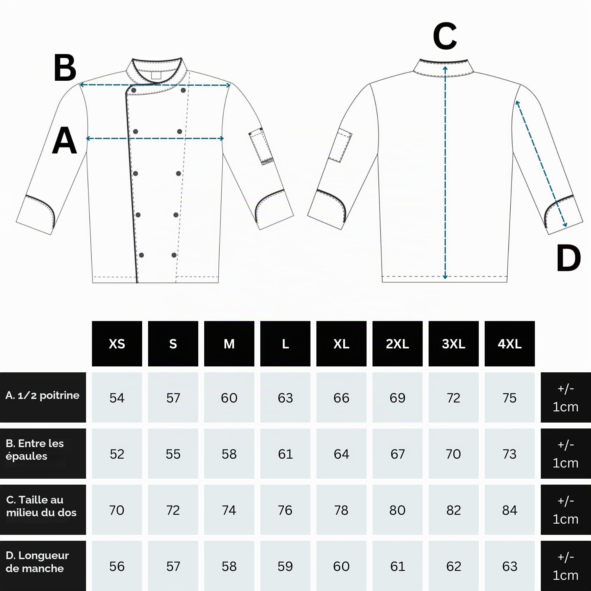 BWOLF BIKO NOBU Veste de Cuisinier Unisexe pour Femme, Veste de Cuisinier pour Homme Noir/Blanc, vêtements de Cuisine Professionnel Uniforme de Chef à Manches Longues
