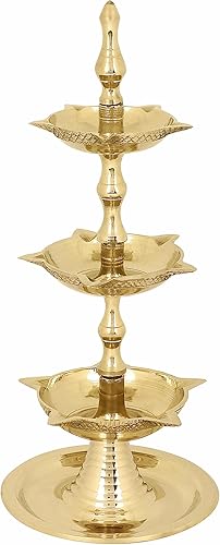 SATVIK Kerala Samai Diwali Deepak de latón de pie para Puja tradicional Panchmahal Pooja Deepam Diya lámpara de aceite Kutthu Vilakku Diámetro 3 en