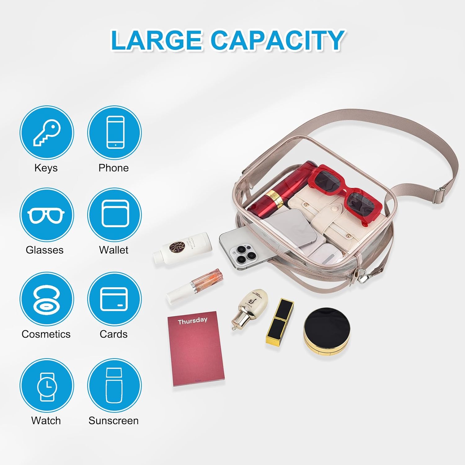 Clear Bag for Stadium Events- Small Mini Stadium Bag Sports Fan Handbags & Purses for Festivel Concert