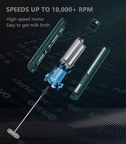 Miniatura 3 de Turimon - Espumador de leche de mano, varita eléctrica para café, funciona con pilas, mini batidora de mano para matcha, latte, chocolate caliente,