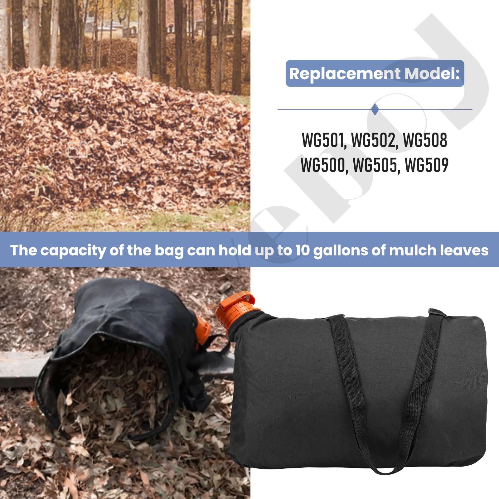 50026858 (WGBAG500) Trivac Leaf Collection Bolsa, por - Braveboy, compatible con Worx soplador / aspirador, modelo de repuesto WG500, WG505, WG509