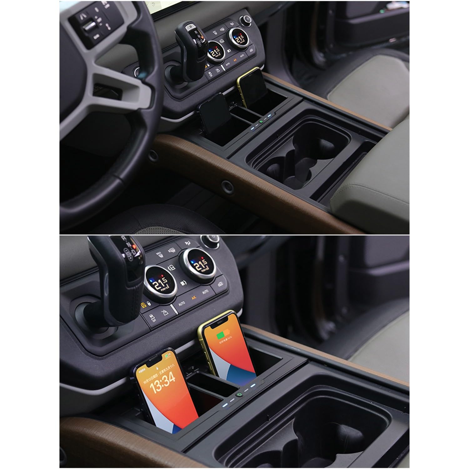 Podwójna Bezprzewodowa Ładowarka Do Land Rover Defender 2020-2024 15W Szybkie Ładowanie Samochodów Telefon Ładowarka z 27W USB-A i Type-C, dla Land Rover Defender 90 110 130 Akcesoria