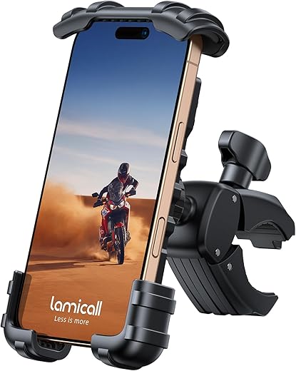 Lamicall Bike Phone Holder Mount - Motorcycle Handlebar Phone Mount Clamp, One Hand Operation ATV Scooter Phone Clip for iPhone...
