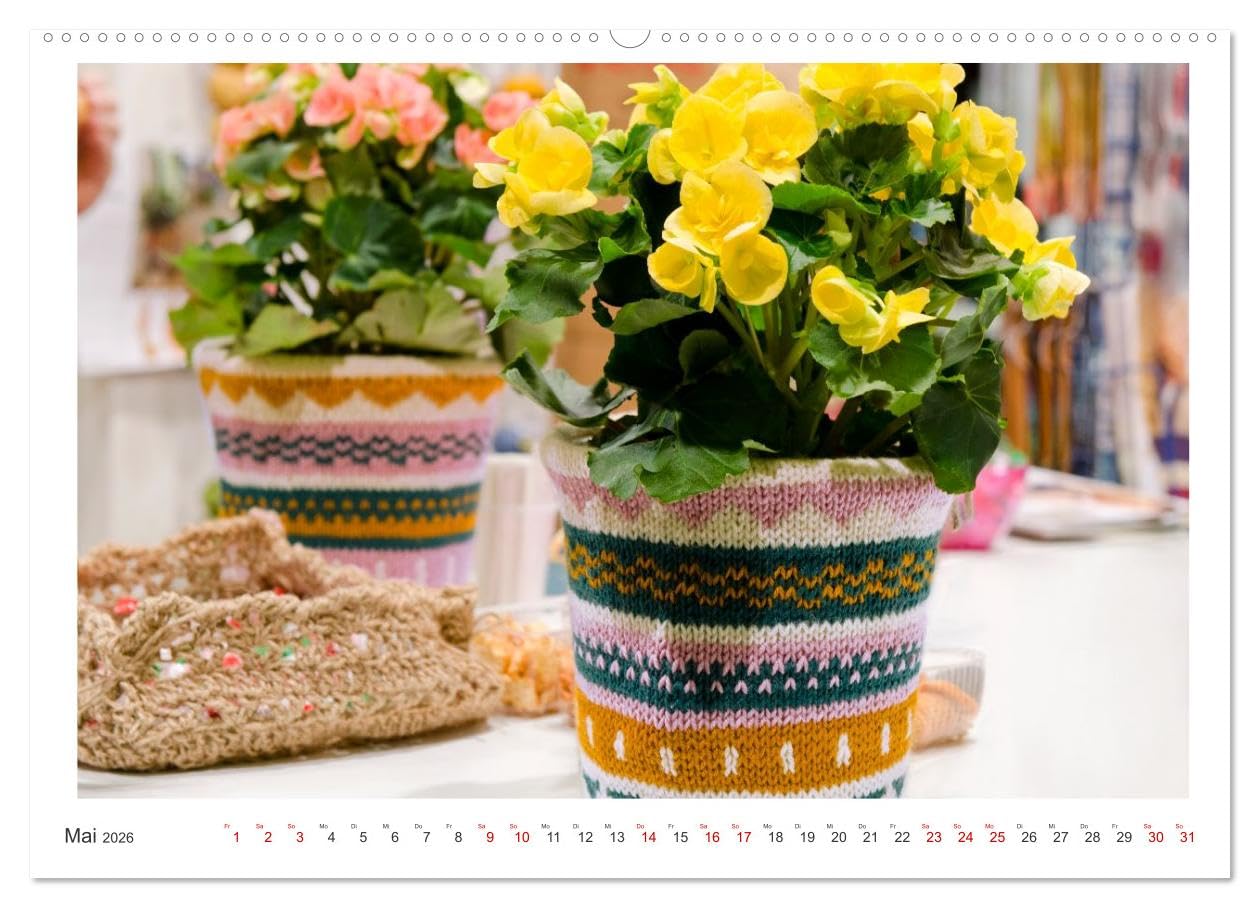 Handarbeit macht glücklich (hochwertiger Premium Wandkalender 2026 DIN A2 quer), Kunstdruck in Hochglanz: Stricken, Häkeln, Sticken, Nähen (CALVENDO Hobbys)