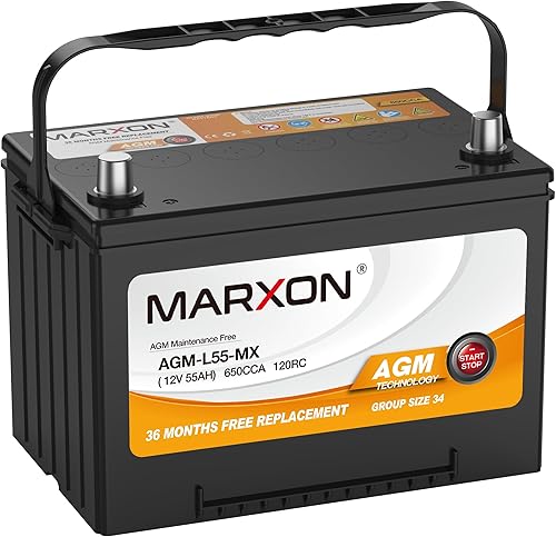 MARXON Grupo 34 Arrancar y detener la batería de coche 12v 55AH 650CCA AGM BCI34 Baterías de repuesto automotrices sin mantenimiento