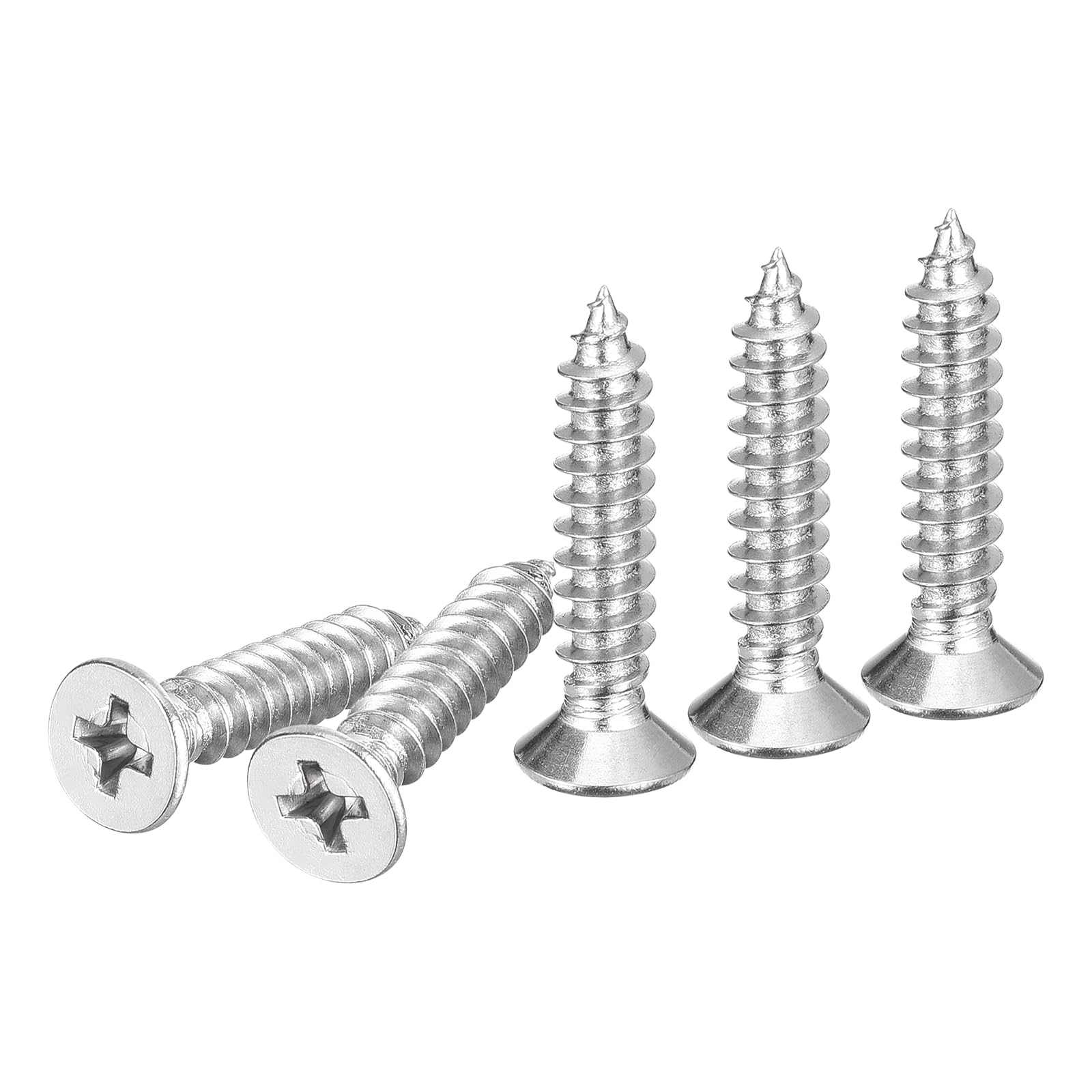 DTGN 20Pcs M6x30mm Flat Head Wood Screws, 304 Stainless Steel Phillips Self Tapping Screws - Good for Woodworking Furniture - Silver