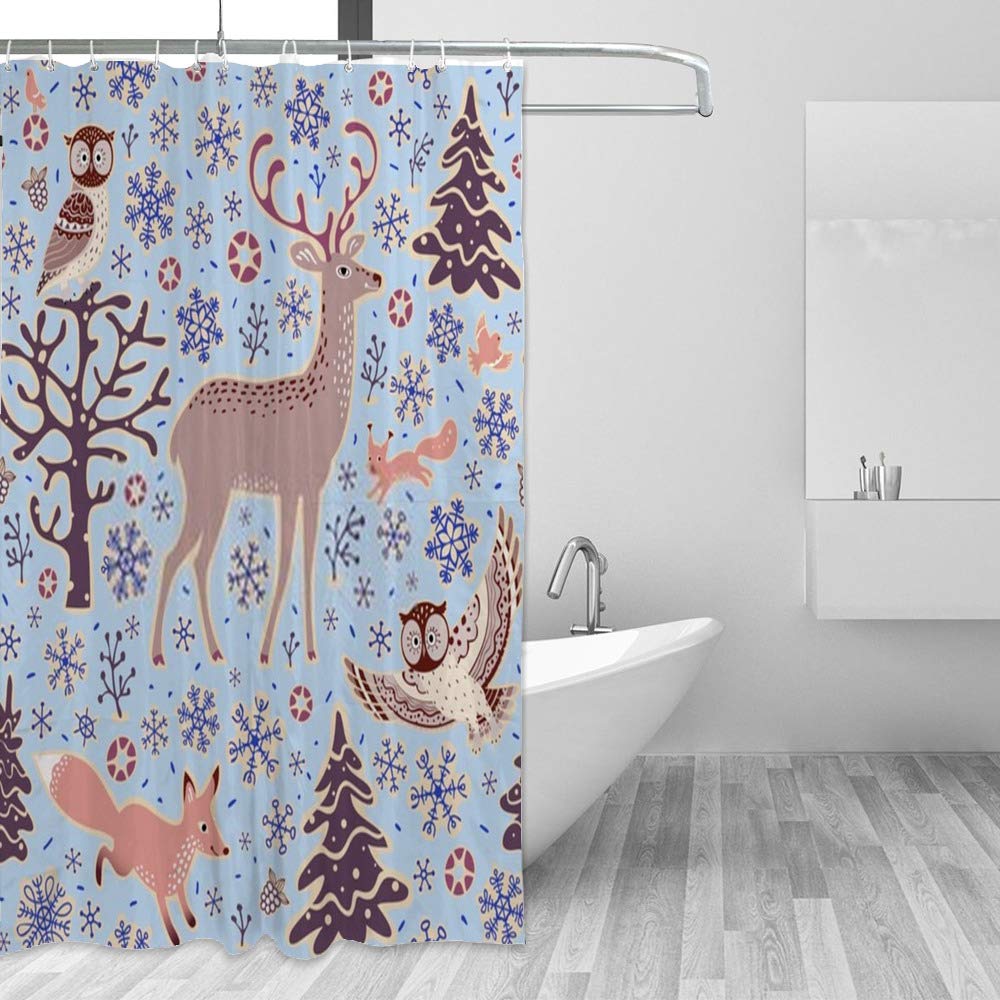 Rideau de douche imperméable tissu animaux de la forêt 66x72 inch
