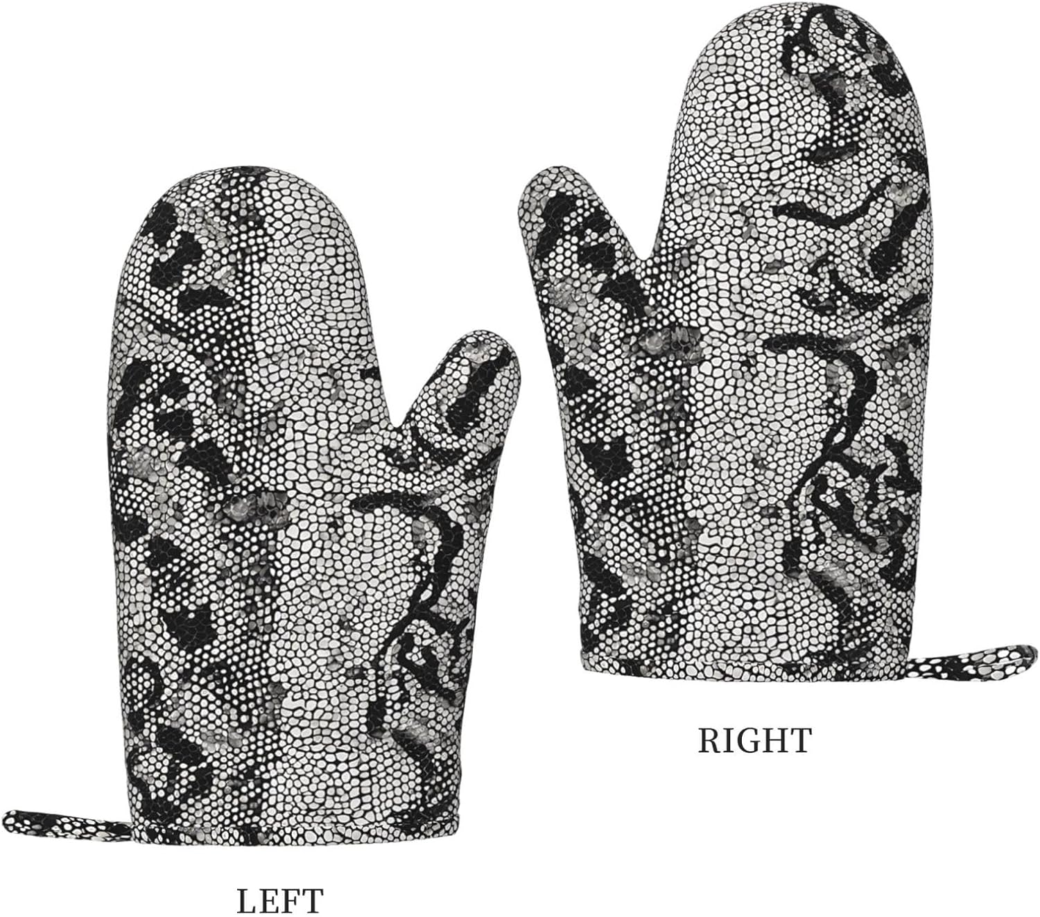 Black White Snake Skin 4pcs Oven Mitts and Pot Holders Sets for Kitchen, Silicone Oven Gloves Non-Slip Potholders Hot Pads for Baking Cooking