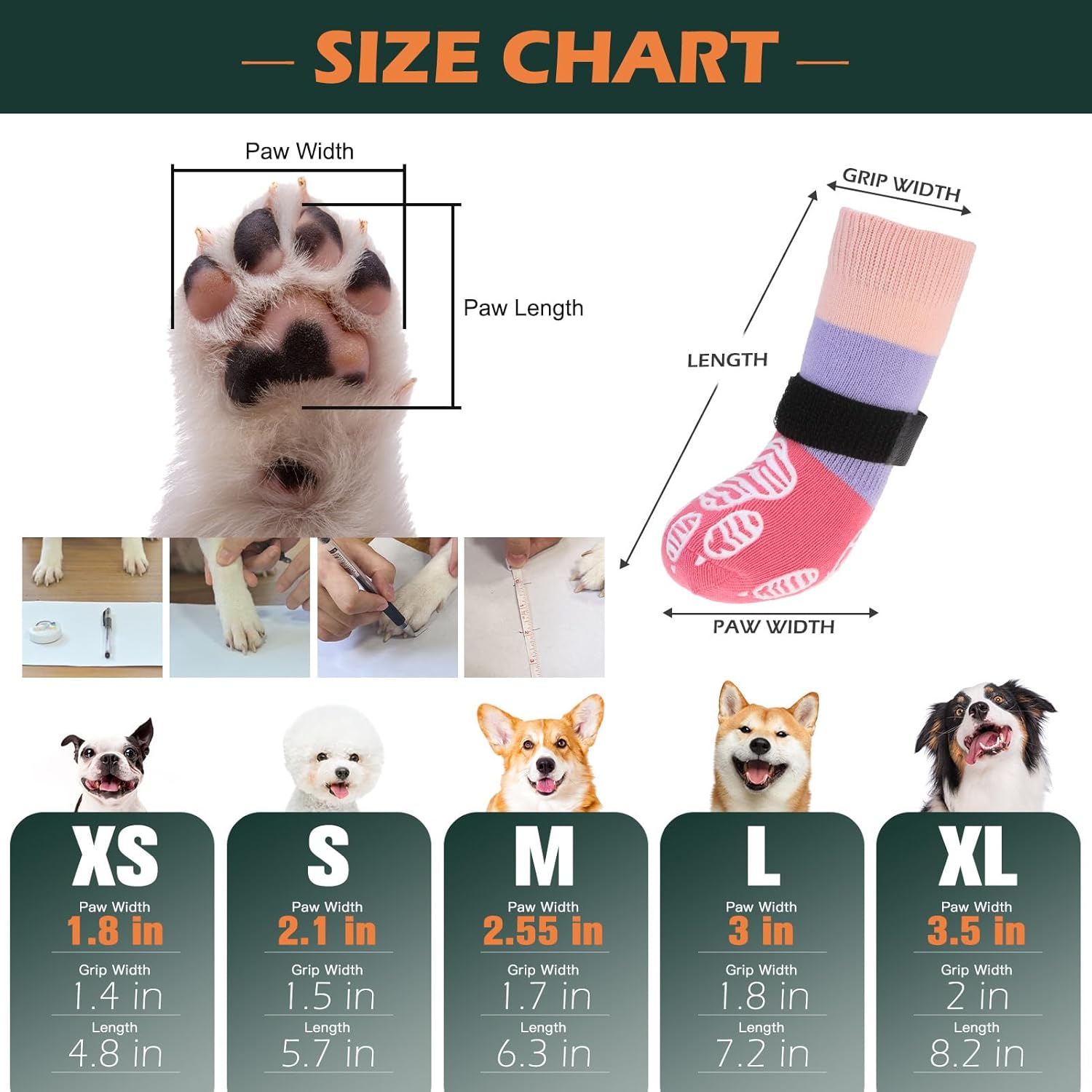 EXPAWLORER Anti Slip Dog Socks to Prevent Licking Paws, Dog Shoes for Cold Winter, Dog Booties for Hardwood Floors, Dog Boots & Paw Protectors with Grippers for Small Medium Large Senior Dogs M Medium Pink Purple