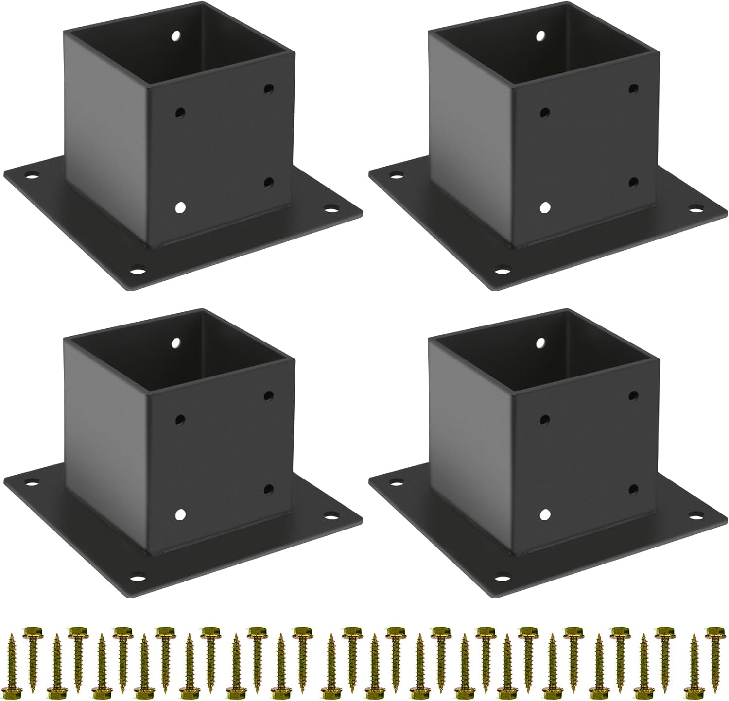 4×4 Post Base 4 Pcs,Deck Post Brackets,Inner Size 3.5"x3.5" Thick Steel Fence Post Anchor Base,Black Powder Coated Heavy Fence Post,for Supports Porch Railing Post Holders Pergola Brackets