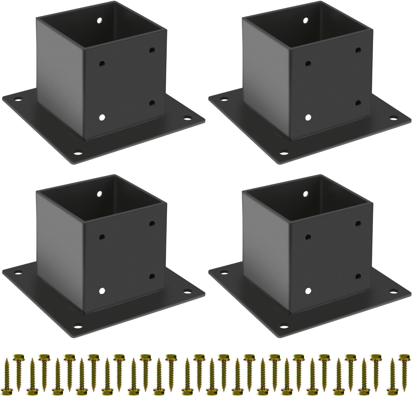 4×4 Post Base 4 Pcs,Deck Post Brackets,Inner Size 3.5"x3.5" Thick Steel Fence Post Anchor Base,Black Powder Coated Heavy Fence Post,for Supports Porch Railing Post Holders Pergola Brackets
