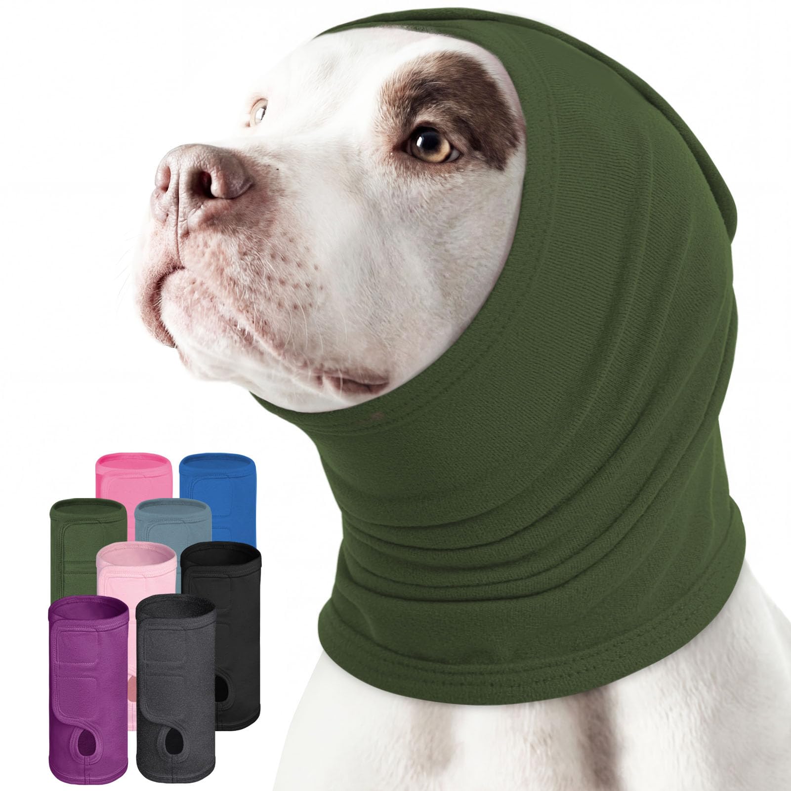 AOFITEE Dog Calming Hoodie, Soft Dog Ear Muffs Noise Protection for Anxiety Relief, Adjustable No Shake Ear Wraps for Dogs Noise Protection Head Wrap for Firework, Grooming, Thunderstorms, ArmyGreenXL