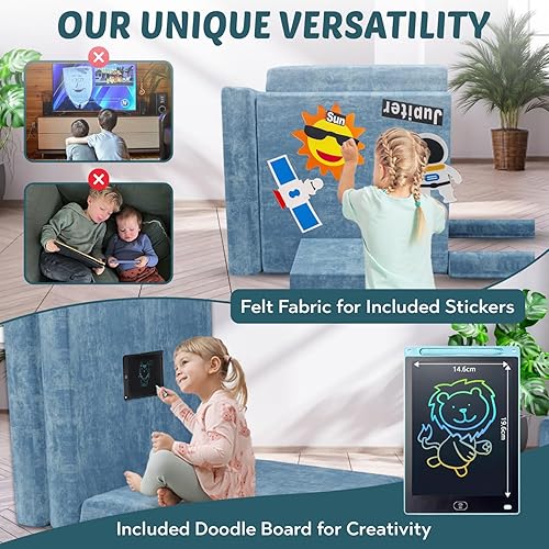 Miniatura 3 de Sofá modular para niños con tablero de garabatos y calcomanías, juego de espuma 27D de alta densidad, sofá plegable convertible para niños con