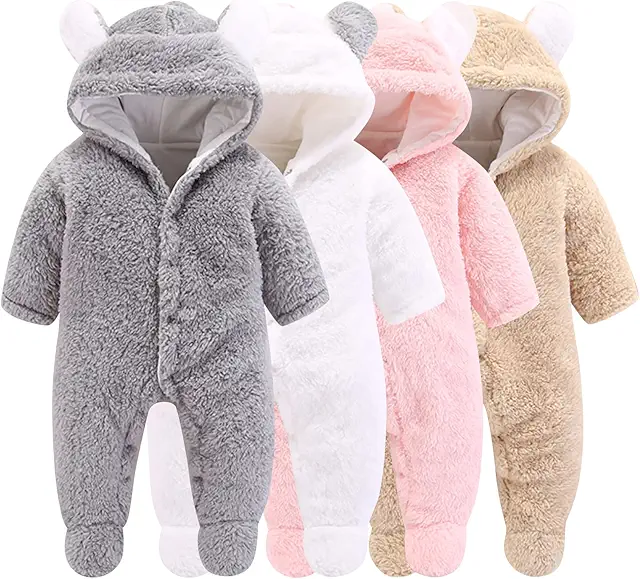 Baby Boy Winter Snowsuit - Cartoon Bear Fleece Hooded Romper Jumpsuit
