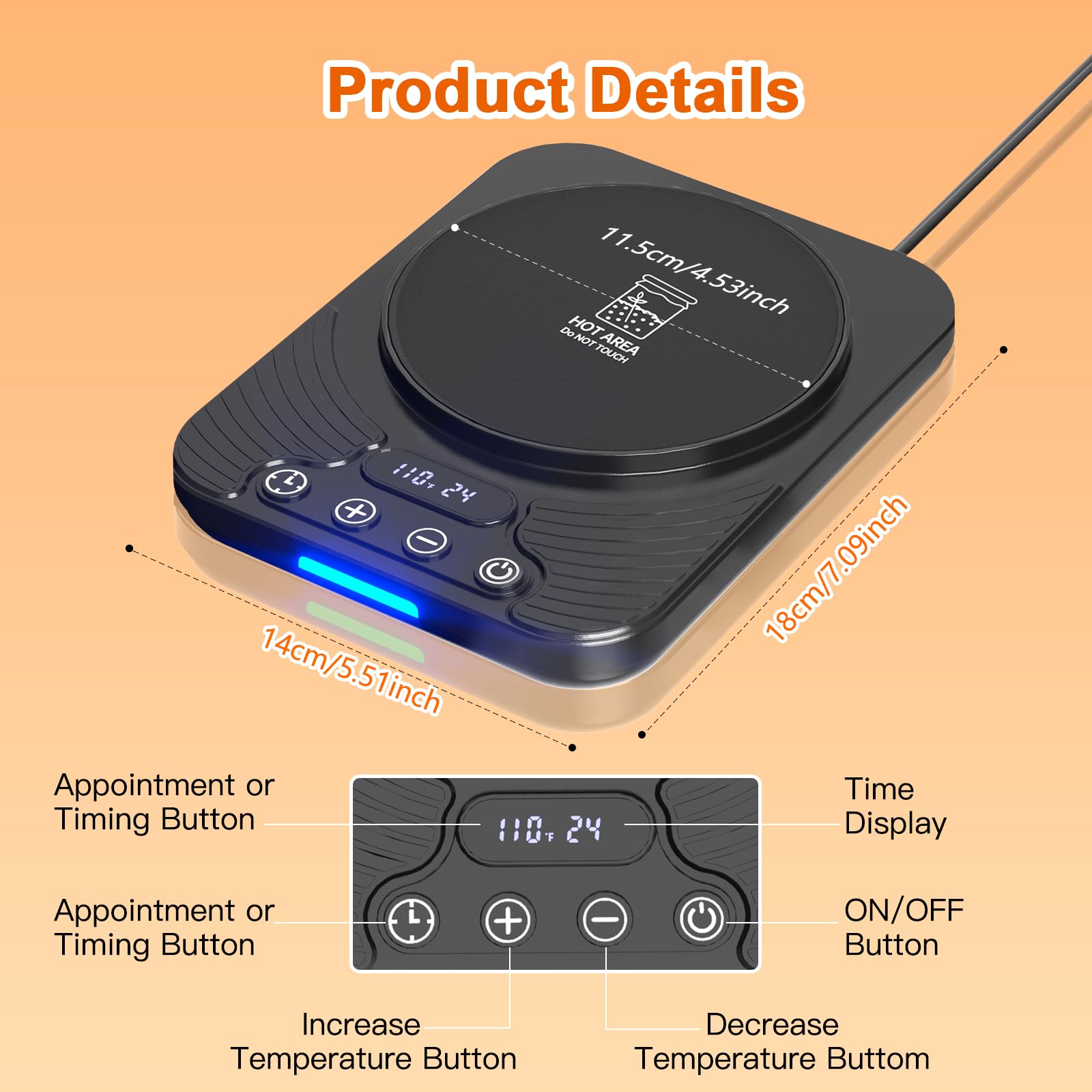 Calentador de fermentación de masa madre, control preciso del termostato a 1 °F (70 – 100 °F), calentador de masa madre con temporizador de 24 horas y USB, perfecto para hornear en casa y fermentación