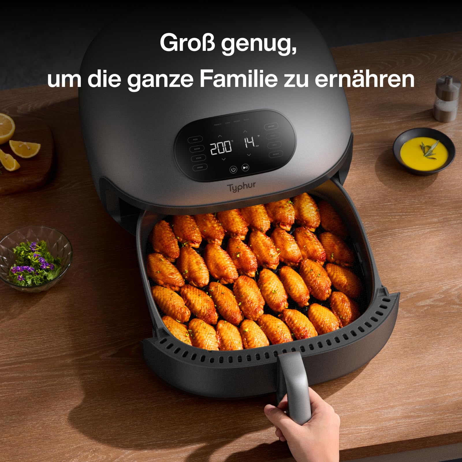 Typhur Dome 2 Heißluftfritteuse 5,3 L, 360° Doppelheizung, 30% Schneller | 15-in-1 Multifunktion Airfryer, Selbstreinigung, Keramikkorb für Pommes, Pizza, Hähnchen, Steak, Gemüse, Backen und Aufwärmen