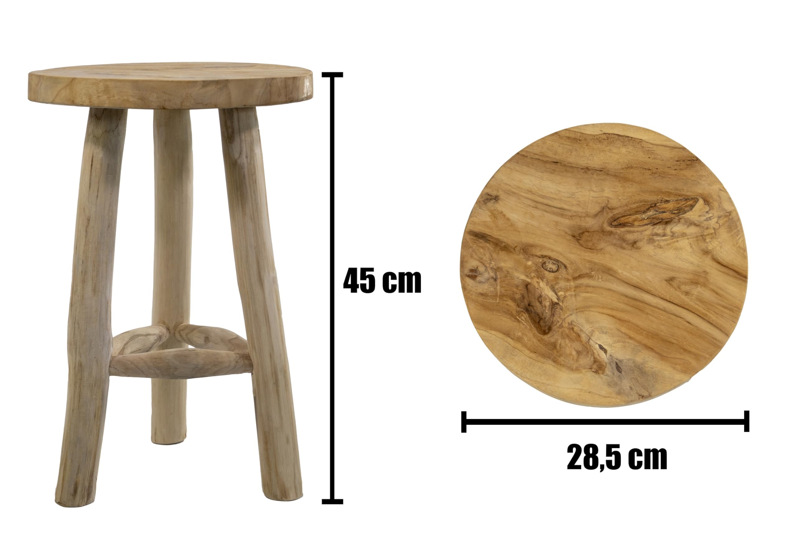 mgc24 Tabouret en teck - support stable pour fleurs à 3 pieds en bois massif, fabriqué à la main, polyvalent et facile à nettoyer, pré-monté, idéal pour le salon et le jardin
