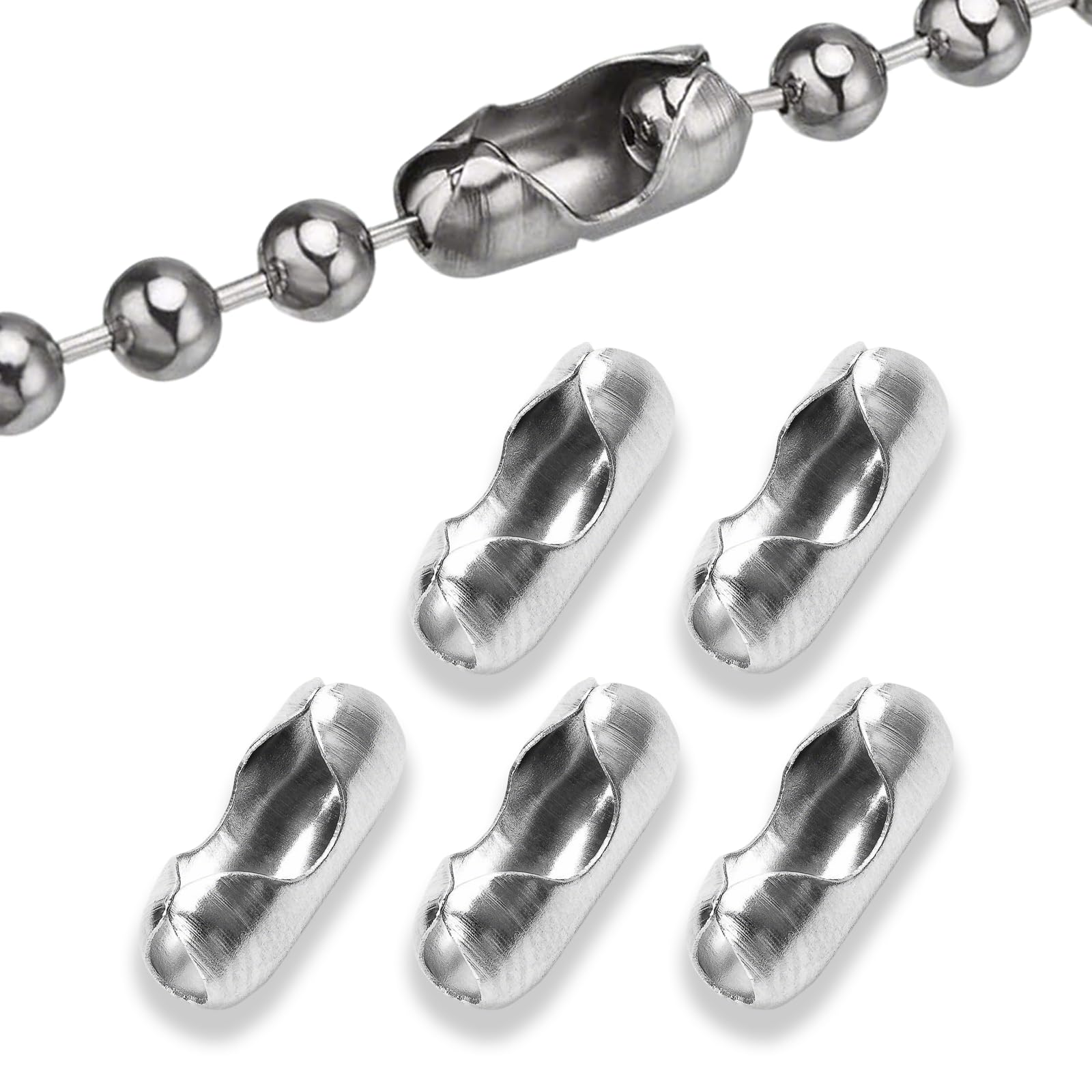 Heizhu Silver 5 Pcs Stainless Steel Roller Blind Chain Connectors, Roller Blind Chain Connectors, Blind Cord Connector Safety Device, Fits 4.5Mm Roller, Roman And Vertical Blinds