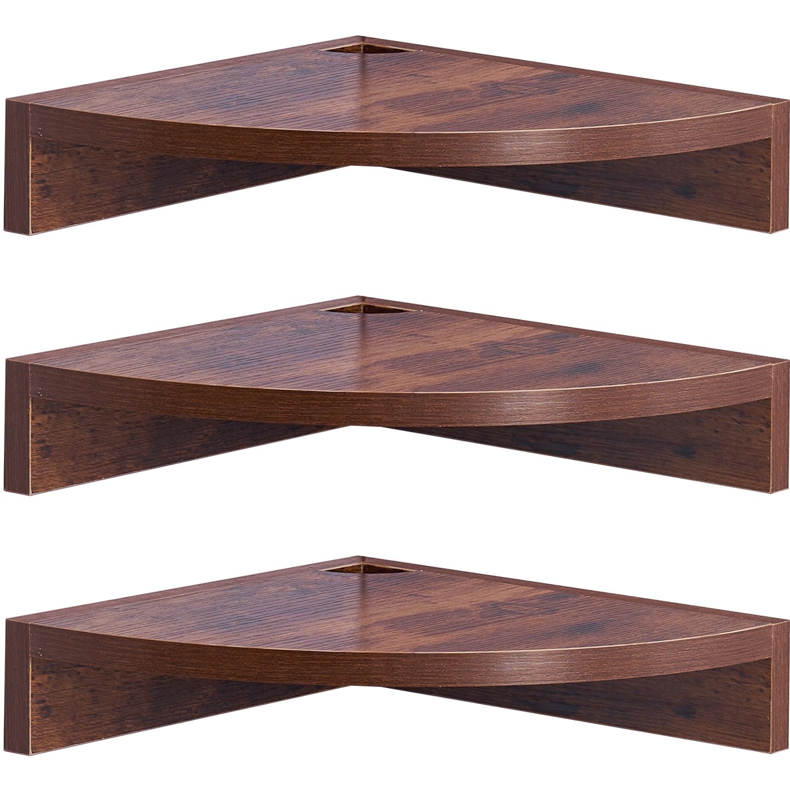 Lot de 3 étagères d'angle suspendues en bois rustique flottant avec trou pour fil de fer - Style vintage maison de campagne - Pour chambre à coucher, salon - Marron
