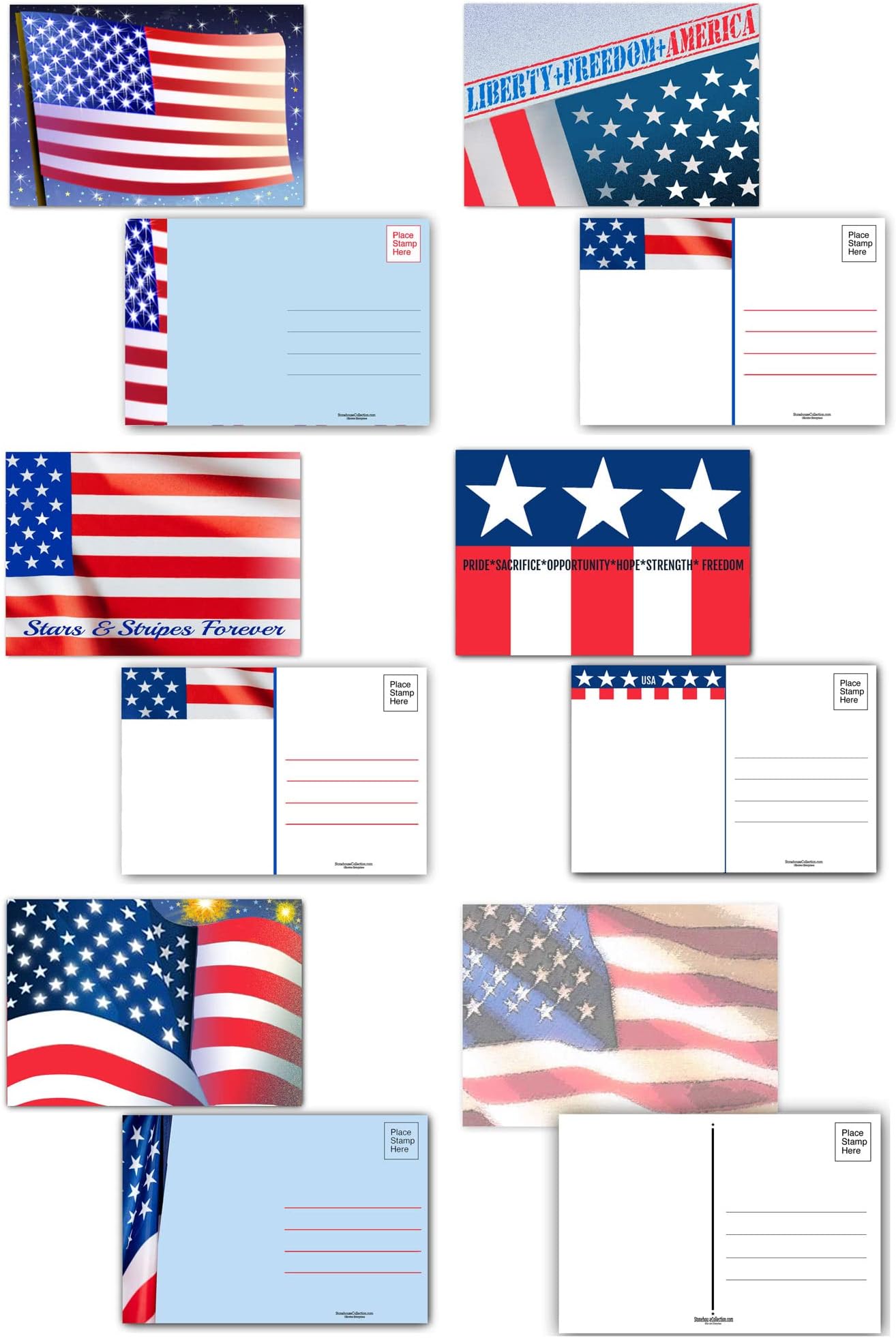 Stonehouse Collection Patriotic Postcards 40 Pack All
