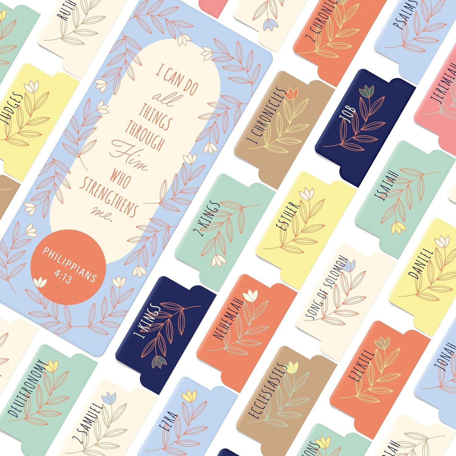 OFFILICIOUS Bible Book Tabs, 100 Soft-Touch, Laminated Bible Tabs Blue, Green, Brown for Jesus Bible, Protestant & Catholic Bible Tabs, Bible Tabs for Women, Men & Kids — image 1