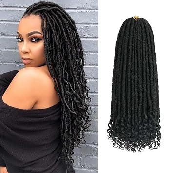 Goddess Locs Crochet Hair 6 Packs, 18 Inch Straight Faux Locs Crochet Braids, Pre-Looped Curly Soft Synthetic Braiding Hair Extensions for Black Women18 Inch, 6 Packs, 1B#