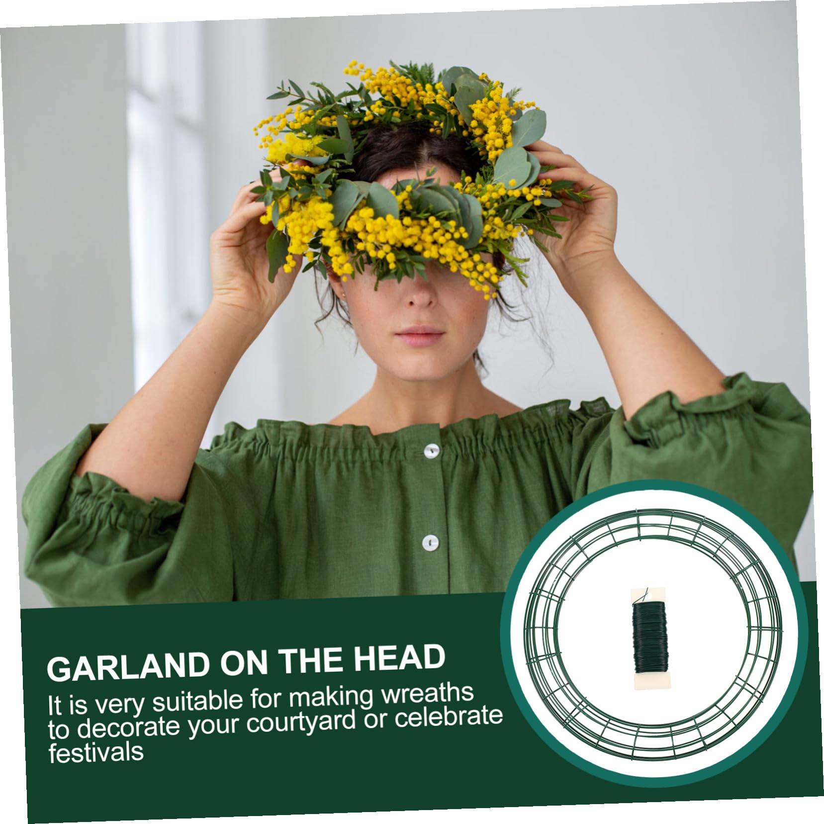 DOITOOL 3 Stück Grüne Metallkranzringe mit Floraldraht Basteldraht Rundes Kranzgestell für DIY Weihnachtsdeko Tischdeko Wanddeko und Festliche Blumenarrangements