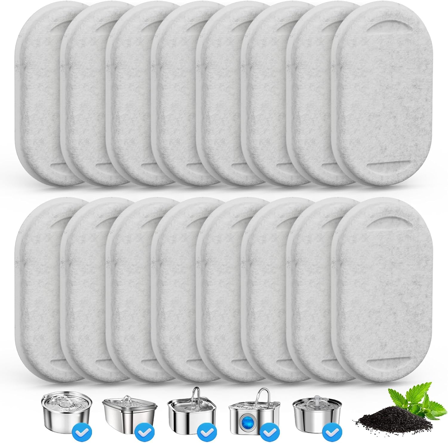 16 Pack Cat & Dog & Pet Water Fountain Filters | Compatible With 67oz/2L & 108/3.2L & 135oz/4L Stainless Steel Pet Water Dispenser, More Activated Carbon, Multi Filtration