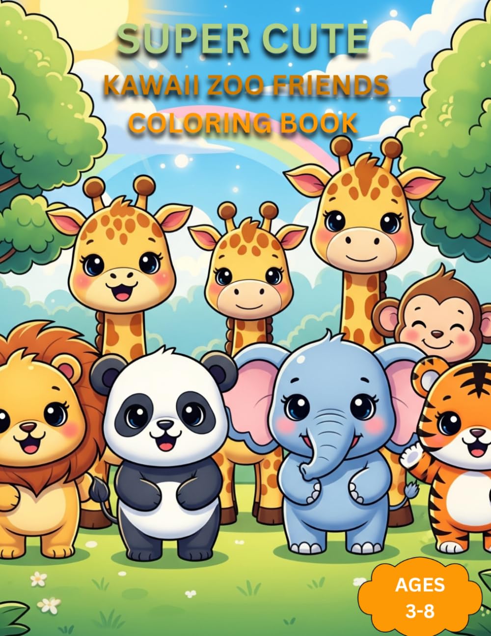 Kawaii Zoo Friends Coloring Book: Cute Animal coloring book for kids ages 3-8, fun and easy zoo animals, perfect gift for boys and girls