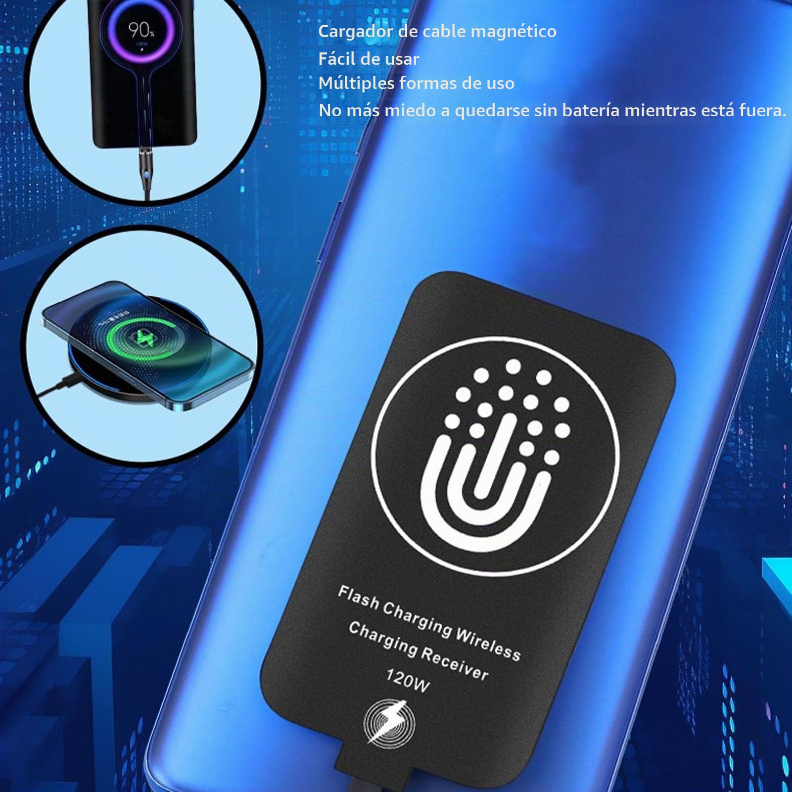 Receptor de carga inalámbrico magnético tipo C 120 W, carga rápida para teléfonos inteligentes