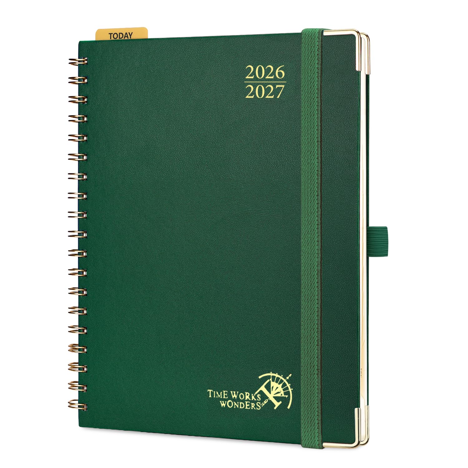 POPRUN Agenda settimanale 2026-2027, 25,4 x 20,3 cm, calendario settimanale e mensile | Agenda giornaliera da luglio 2026 a giugno 2027, con calendario orario, schede, copertina rigida, verde scuro