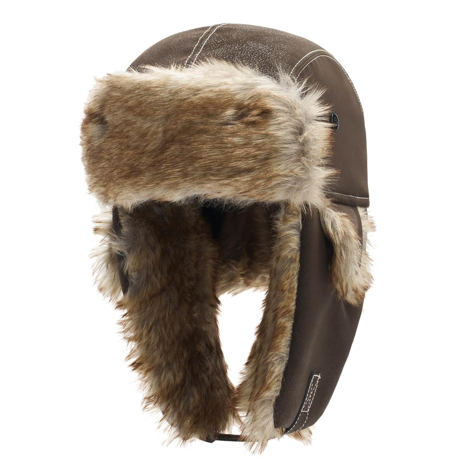 Ushanka Fur Winter Cap for Man & Women Unisex Monkey Cap for Women Winter Wear Warm Tropper Caps for Men with Fur Earflaps Russian Hat for Cold Weather - Leather Brown