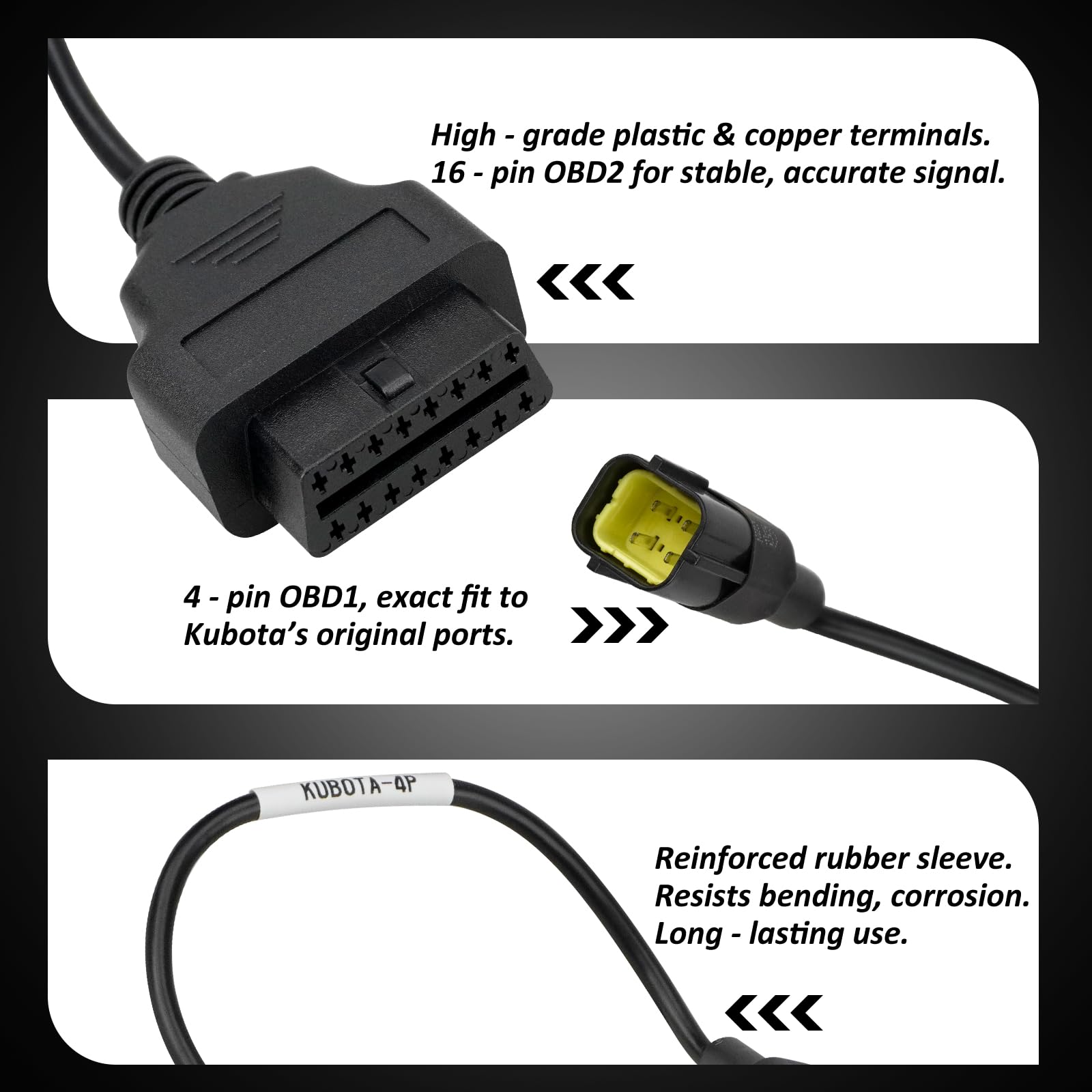 Cavo adattatore OBD2 per veicoli Kubota, 4 pin a 16 pin OBD1 a OBD2 connettore diagnostico, compatibile con strumenti di scansione OBD II, sostituisce 3824-26