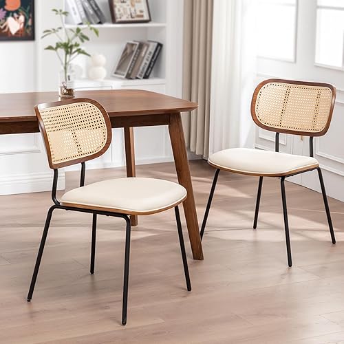 Miniatura 9 de AQG Sillas de comedor de ratán, sillas de comedor modernas de mediados de siglo, juego de 2 sillas con respaldo de caña, sillas de cocina y comedor