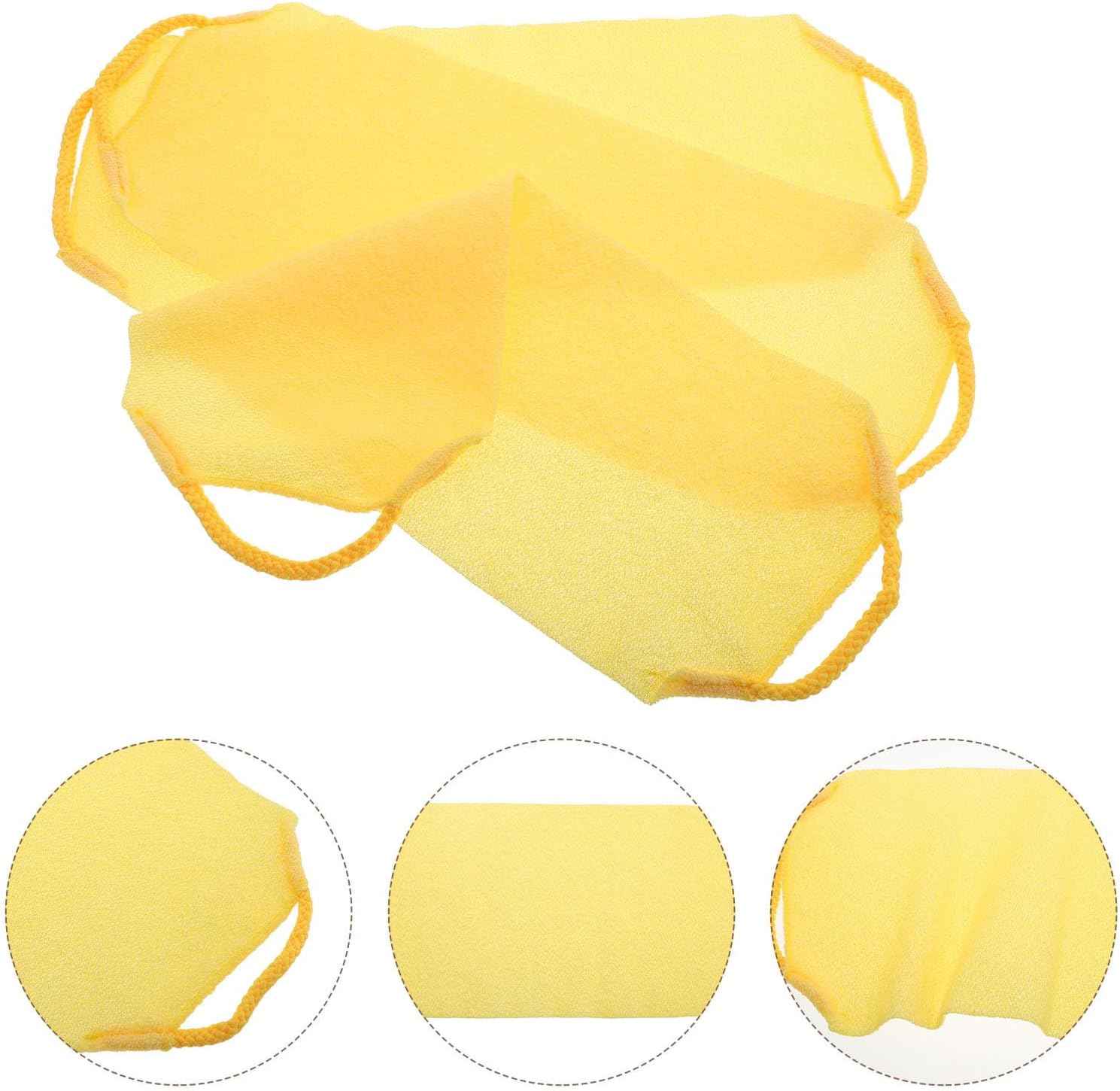 COLLBATH 3pcs Yellow Nylon Polyester Blend Bathing Back Scrubber Washcloth | Dual-layer Build, Handles on Both Ends, for Shoulders and Body, Exfoliation, Deep Cleaning, Easy to Clean and Dry