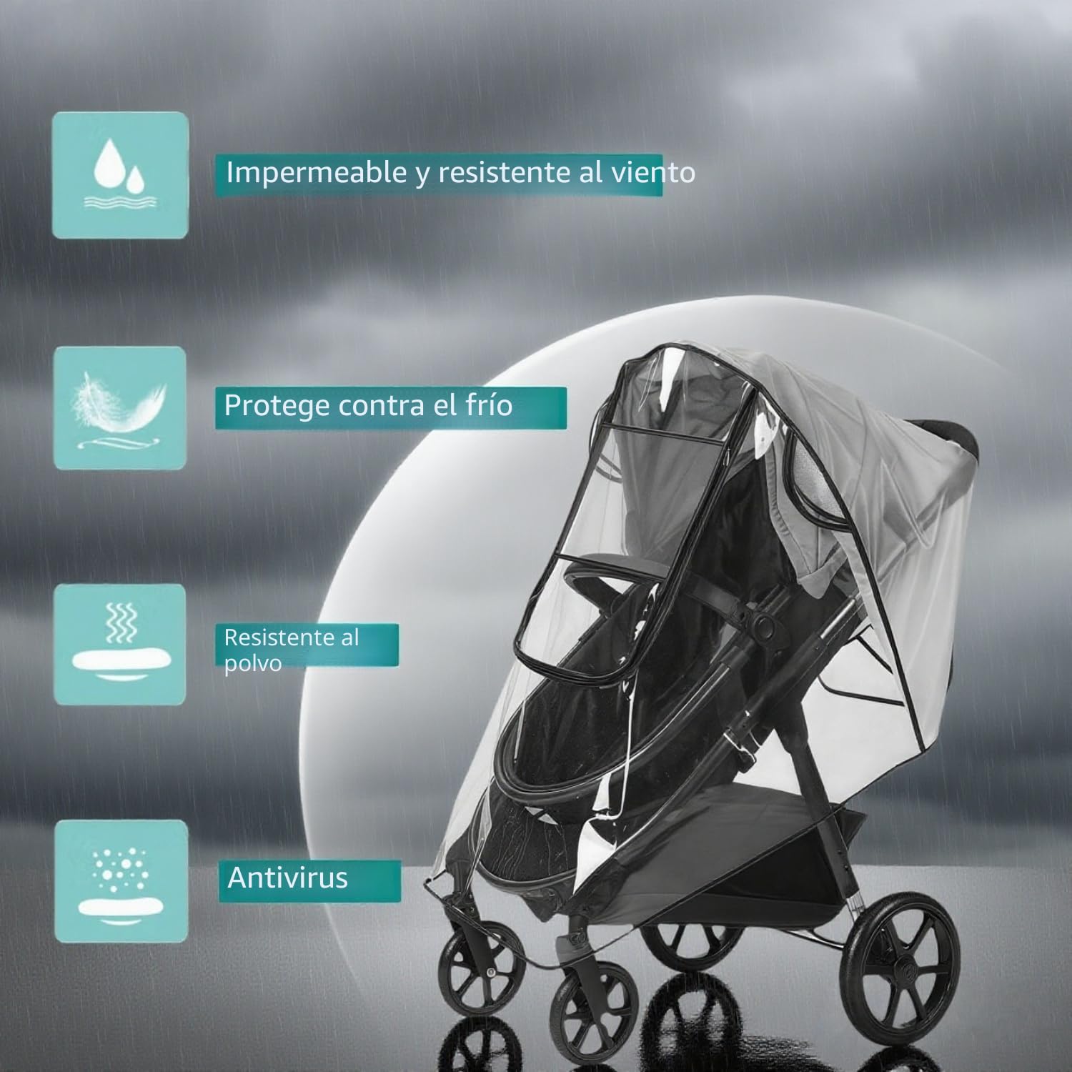 Plastico Lluvia Silla Paseo Universal, Protector Lluvia Carro Bebe Universal, Stroller Rain Cover con ventana de contacto y cremallera, Resistente al viento y a la lluvia, sin contaminantes