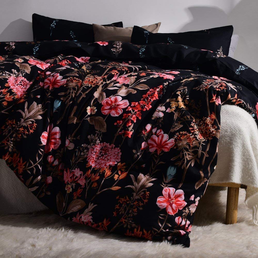 Amazon Com Leadtimes Black Duvet Cover Cute Queen Duvet Cover Set Flower Bedding Sets With 90x90 Duvet Cover And 2 Pillowcases Queen Style8 Home Kitchen