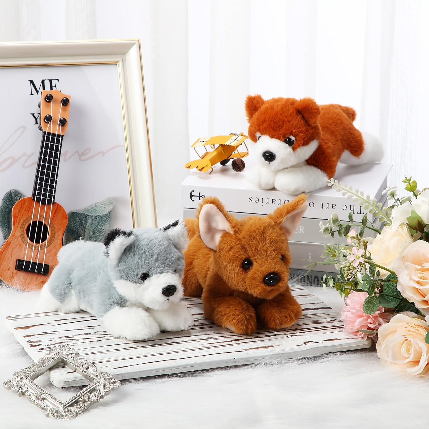 Skylety 3 Pcs 7.87 Inches Dog Stuffed Animal Plush Dogs Soft Plush Toy Pillow Fluffy Puppy Set for Puppy Birthday Party Favor Home Decor(Pomeranian, Chihuahua, Corgi)