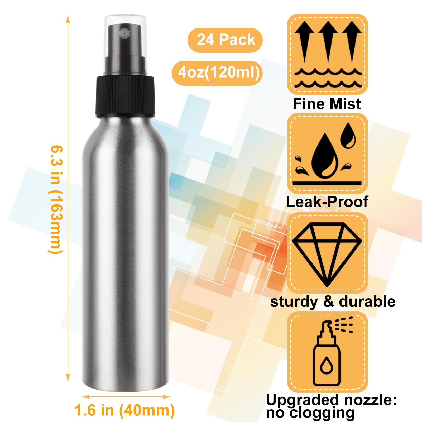 APACALI 24 flaconi spray in alluminio da 113,4 g, mini spruzzatore spray in metallo, bottiglie spray vuote, bottiglie riutilizzabili piccole bottiglie spray per viaggi, profumi cosmetici, toner, spray
